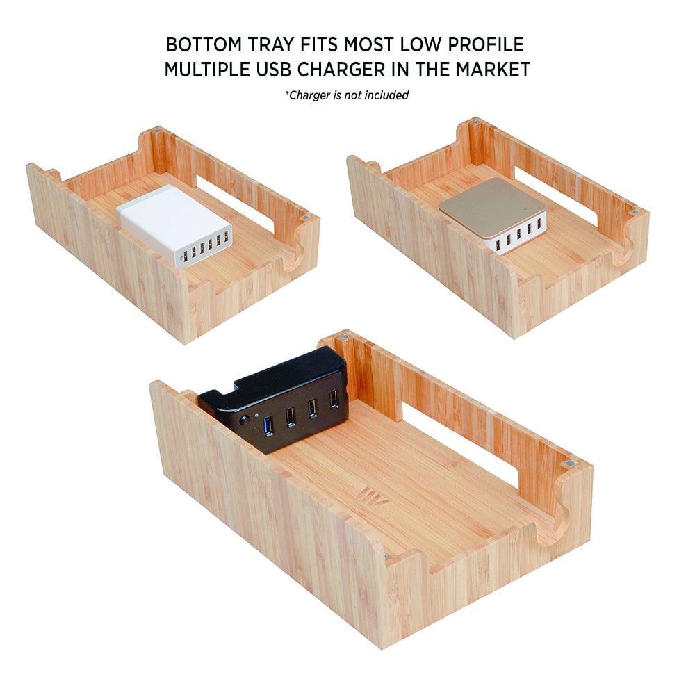 MobileVision Bamboo Charging Station & Multi Device Organizer Slim Version for Smartphones, Tablets, and Laptops - Image 7
