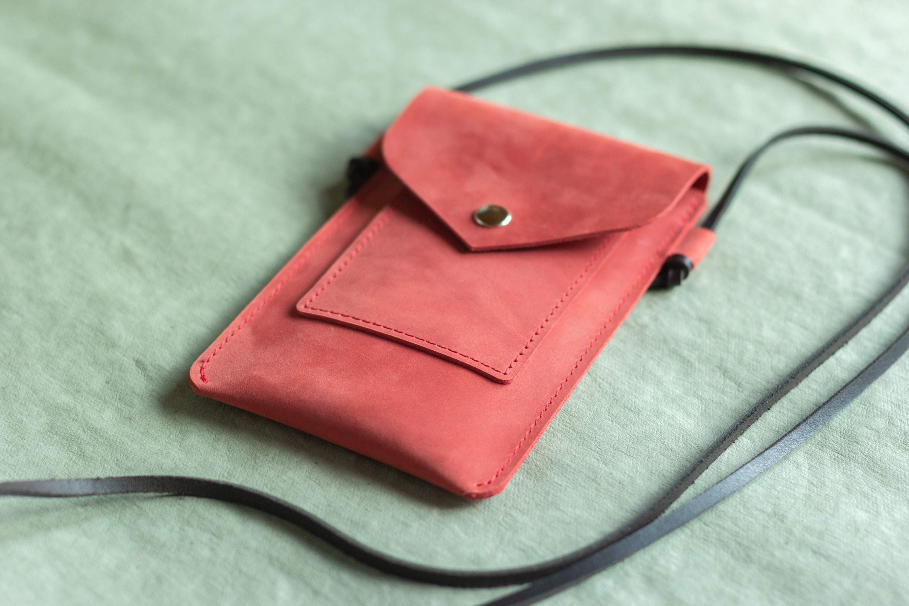 Minimalist Leather Crossbody Phone Bag, Slim Mobile Pouch Wallet, Everyday Sling Case - Image 6