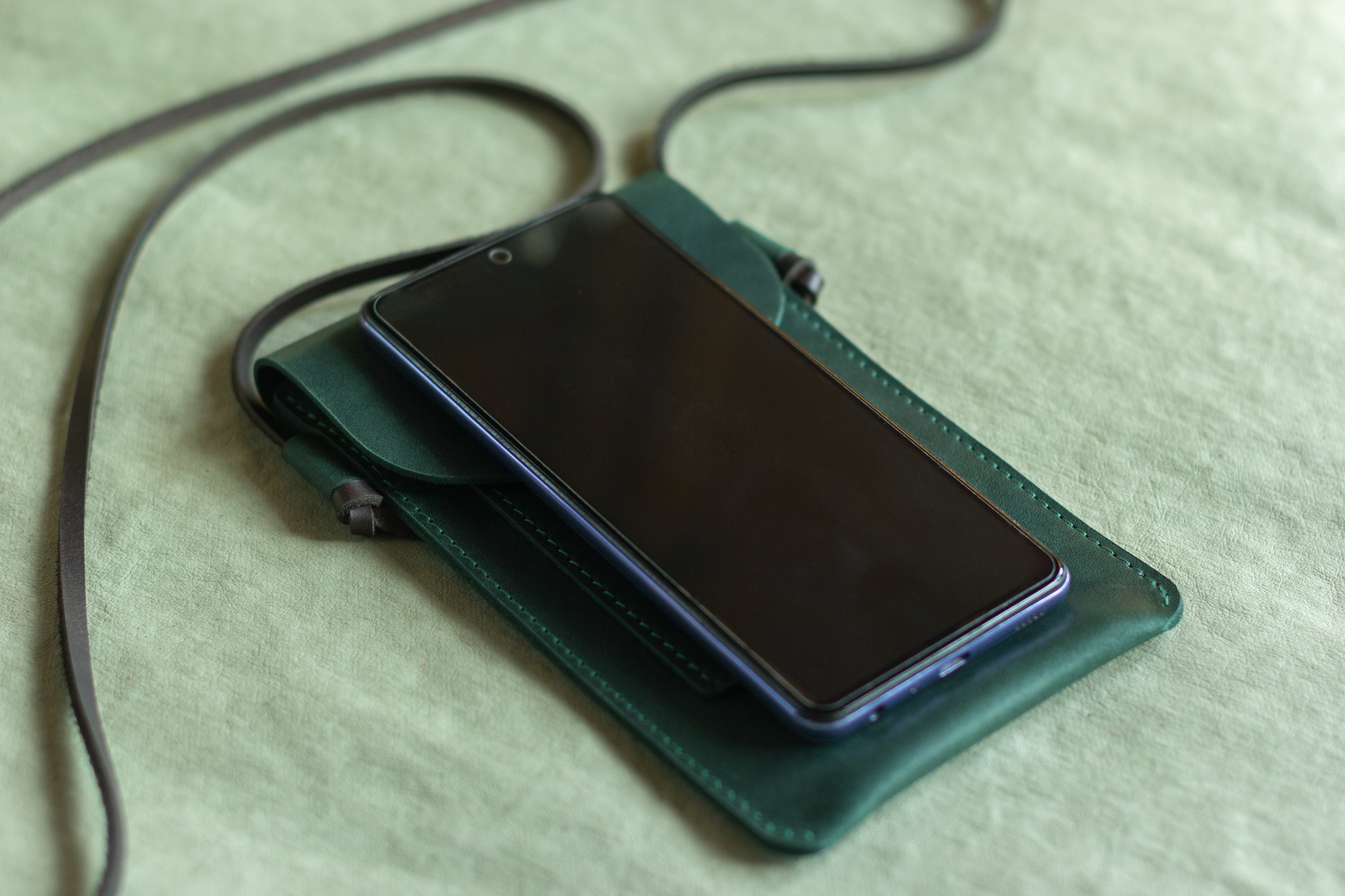 Minimalist Leather Crossbody Phone Bag, Slim Mobile Pouch Wallet, Everyday Sling Case - Image 3