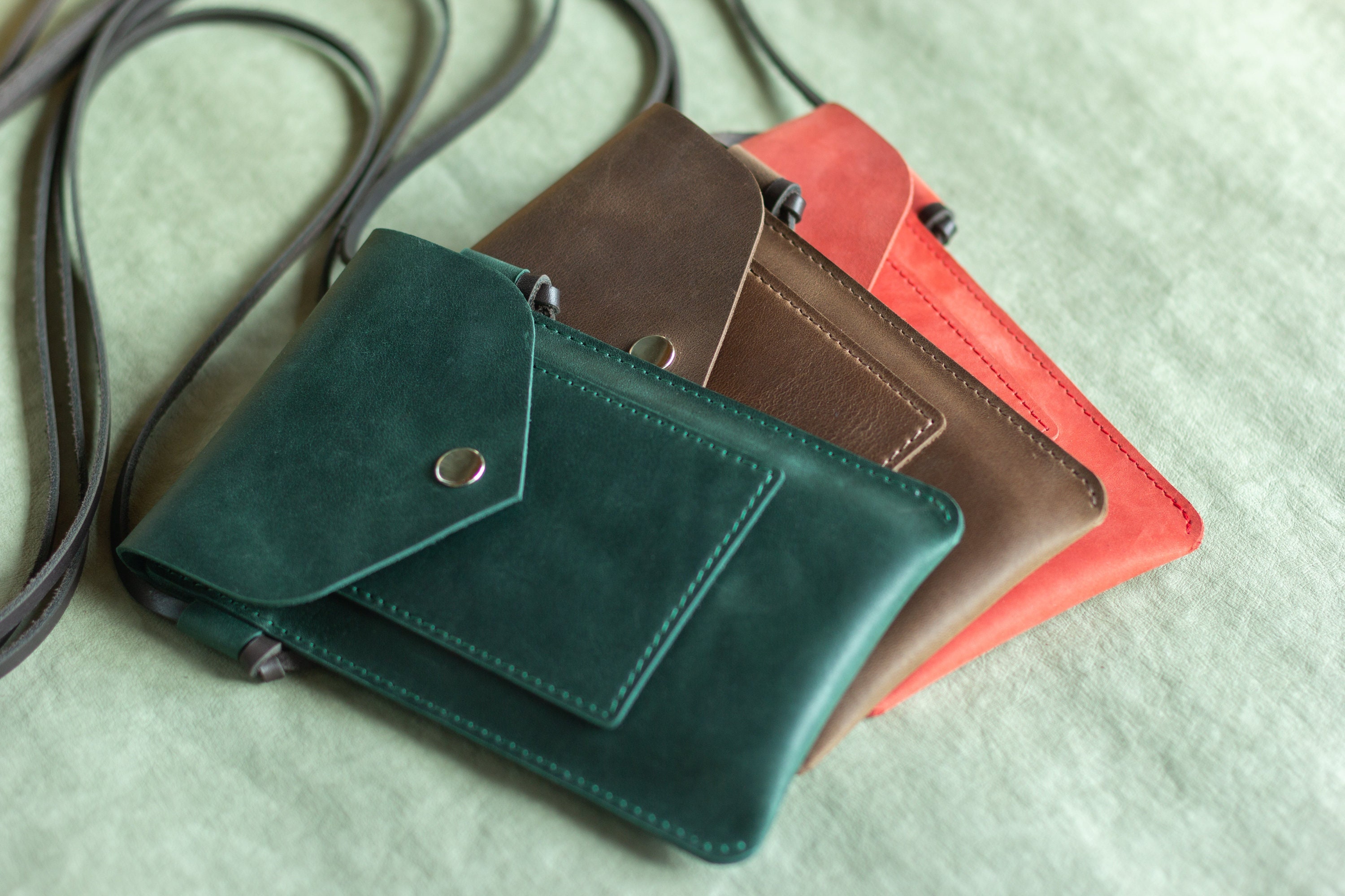 Minimalist Leather Crossbody Phone Bag, Slim Mobile Pouch Wallet, Everyday Sling Case - Image 10