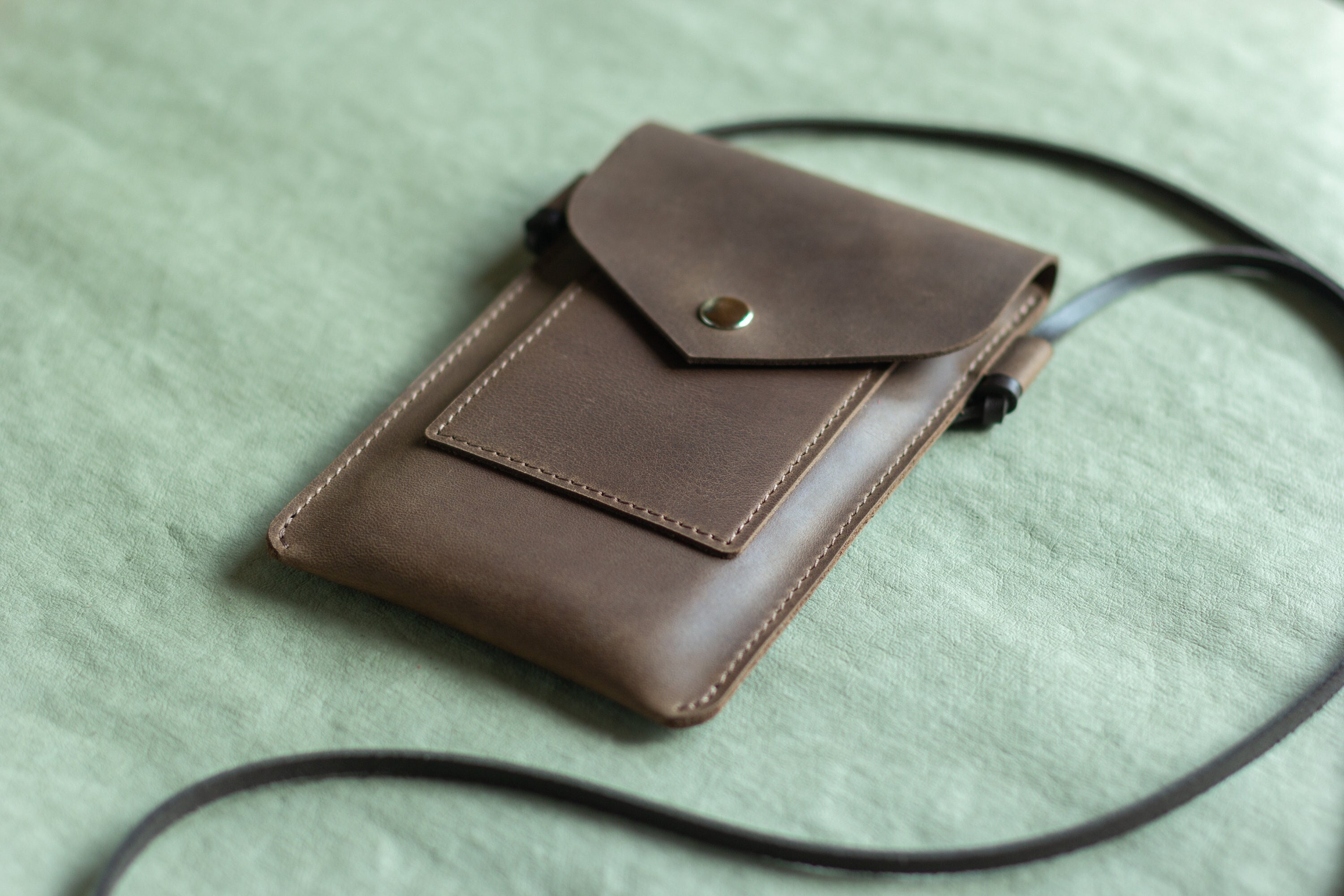 Minimalist Leather Crossbody Phone Bag, Slim Mobile Pouch Wallet, Everyday Sling Case - Image 5