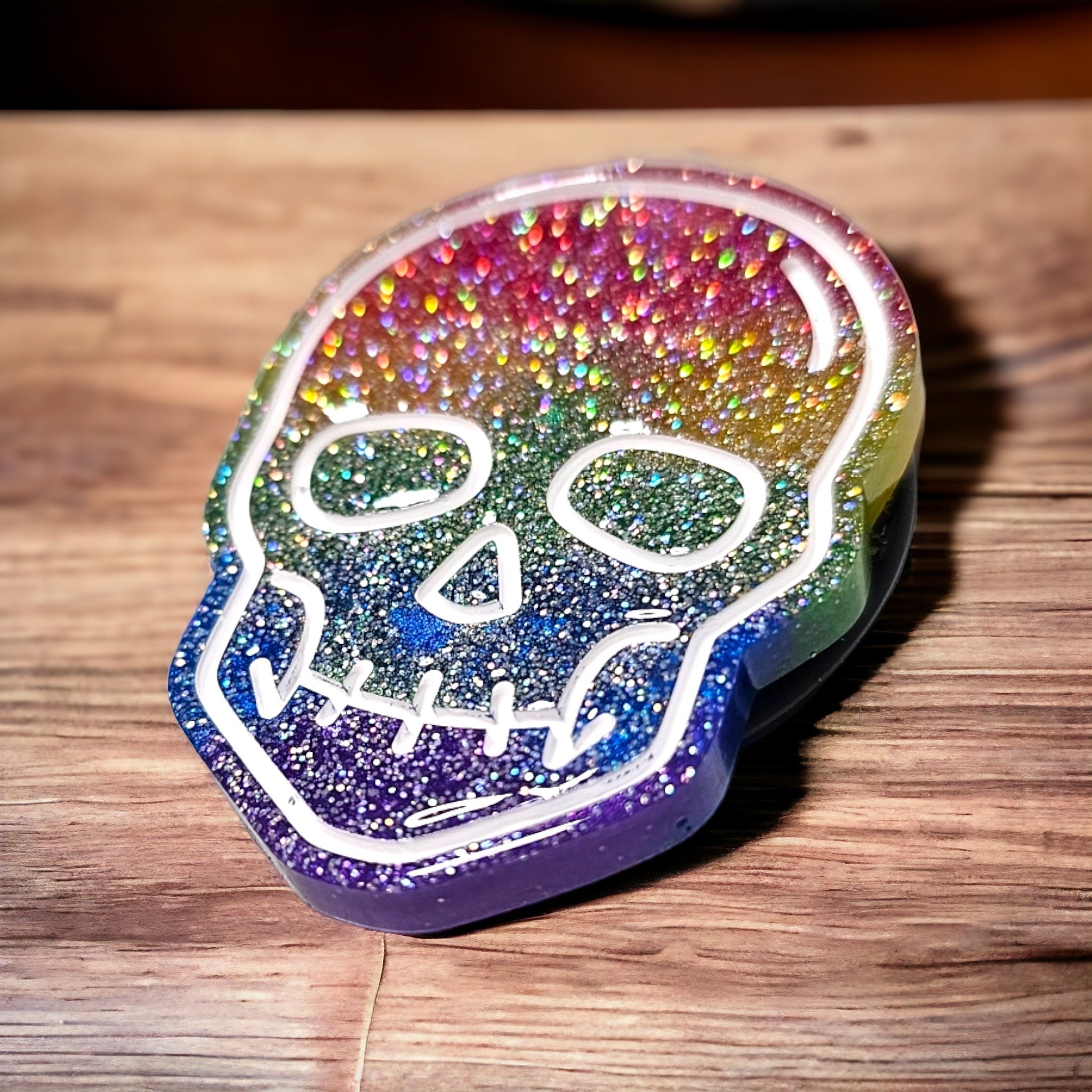 Glitter Rainbow Skull Phone Grip: Magnetic Accessory Option - Image 2