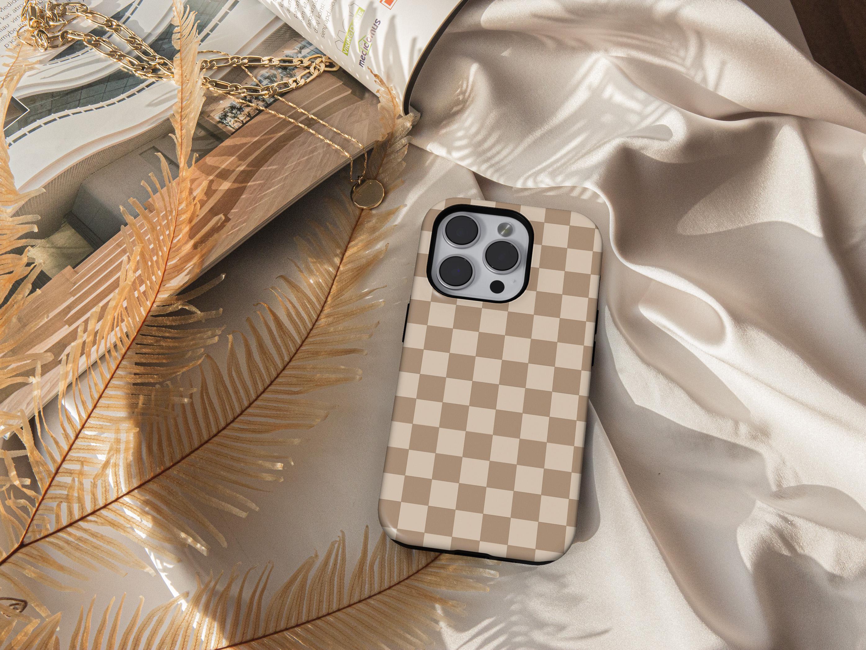 Beige Checkerboard Phone Case for iPhone, Pixel and Samsung Models - Image 2