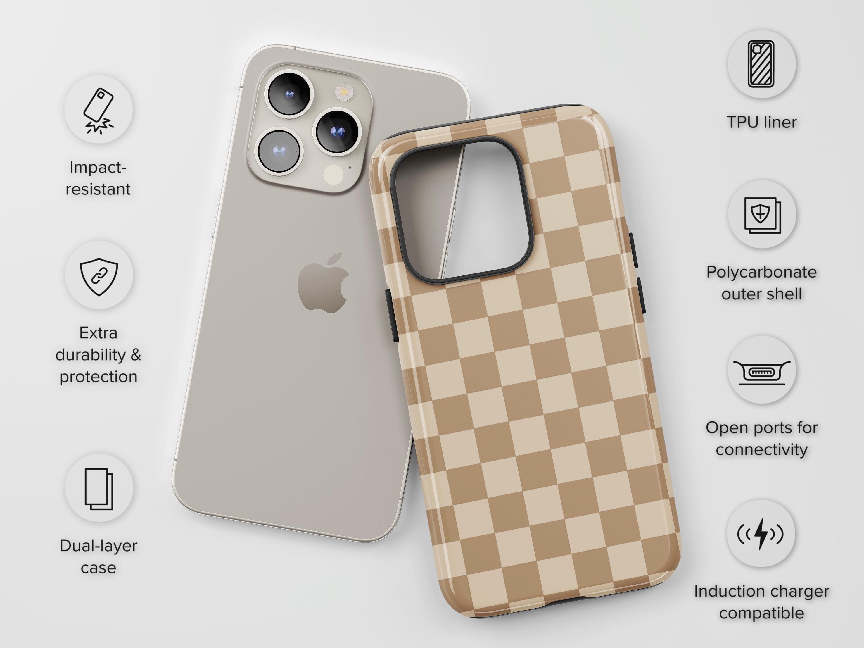 Beige Checkerboard Phone Case for iPhone, Pixel and Samsung Models - Image 5