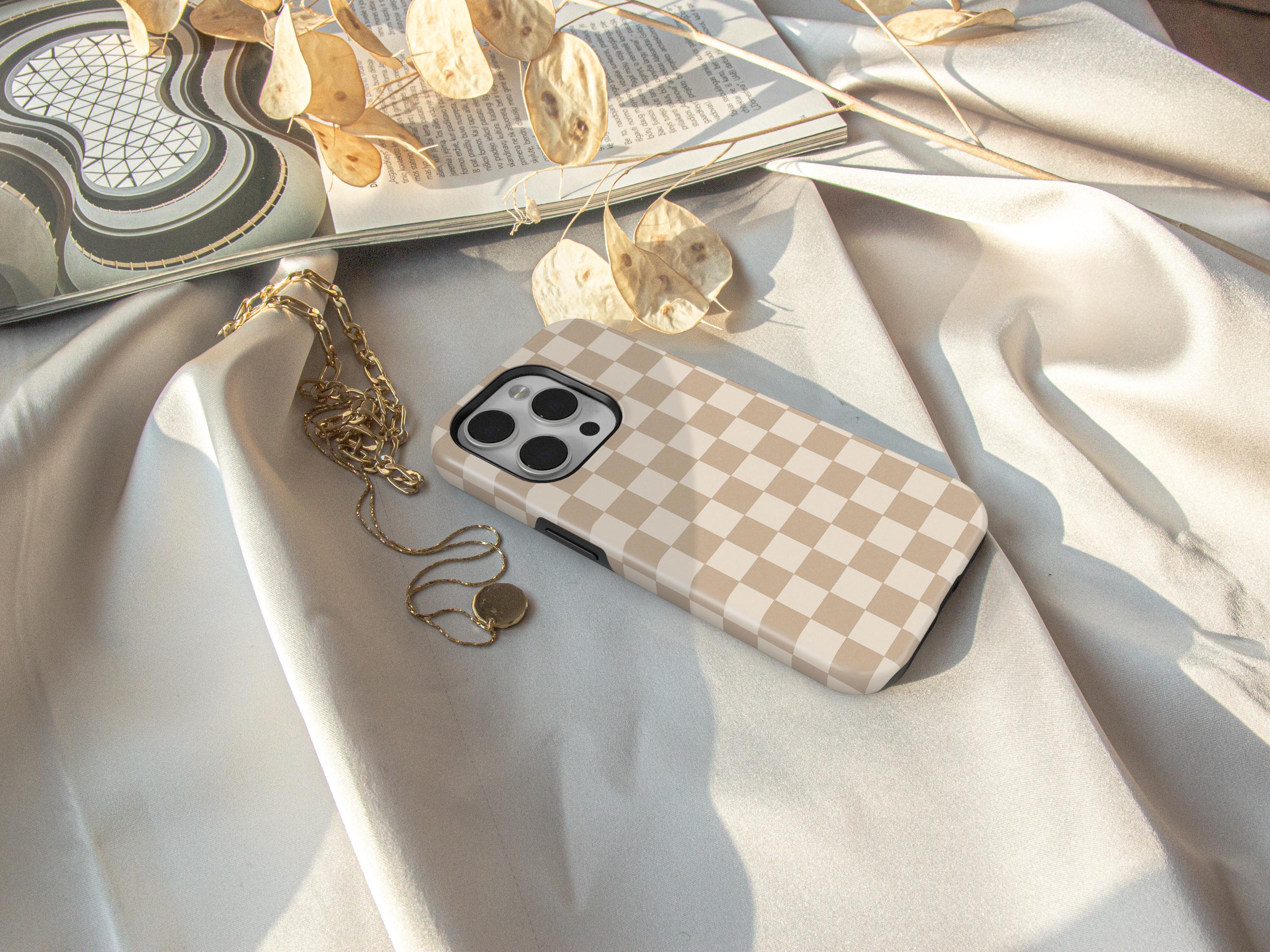 Beige Checkerboard Phone Case for iPhone, Pixel and Samsung Models - Image 3