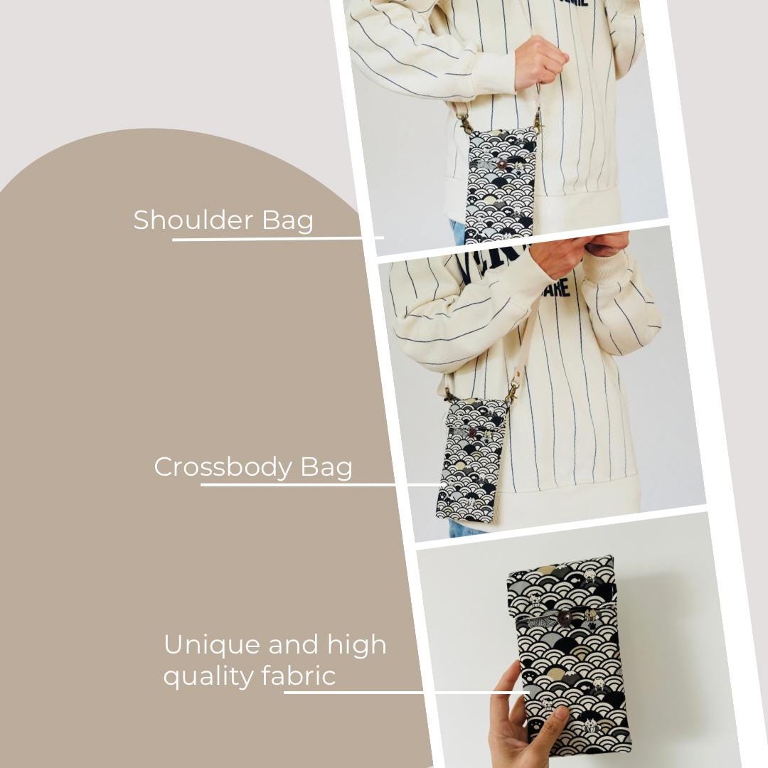 Vintage-Style Fabric Phone Crossbody Bag with Adjustable Strap - Image 7