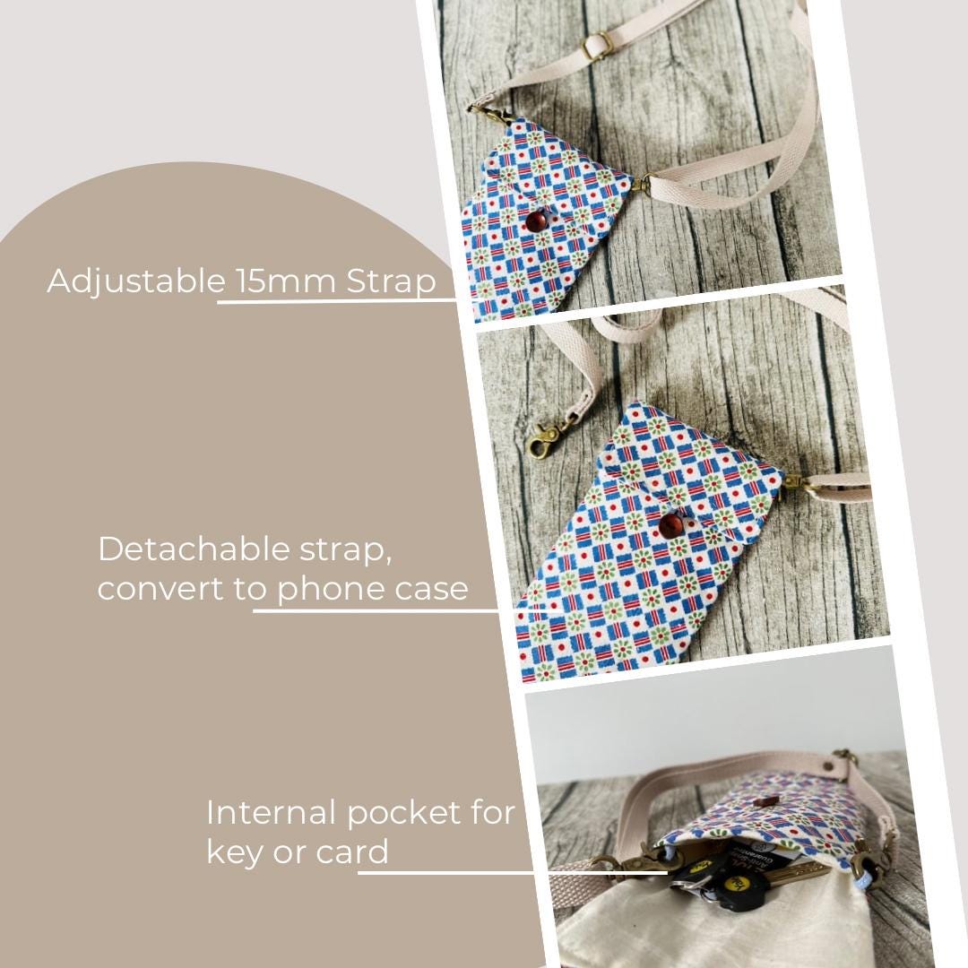Vintage-Style Fabric Phone Crossbody Bag with Adjustable Strap - Image 8