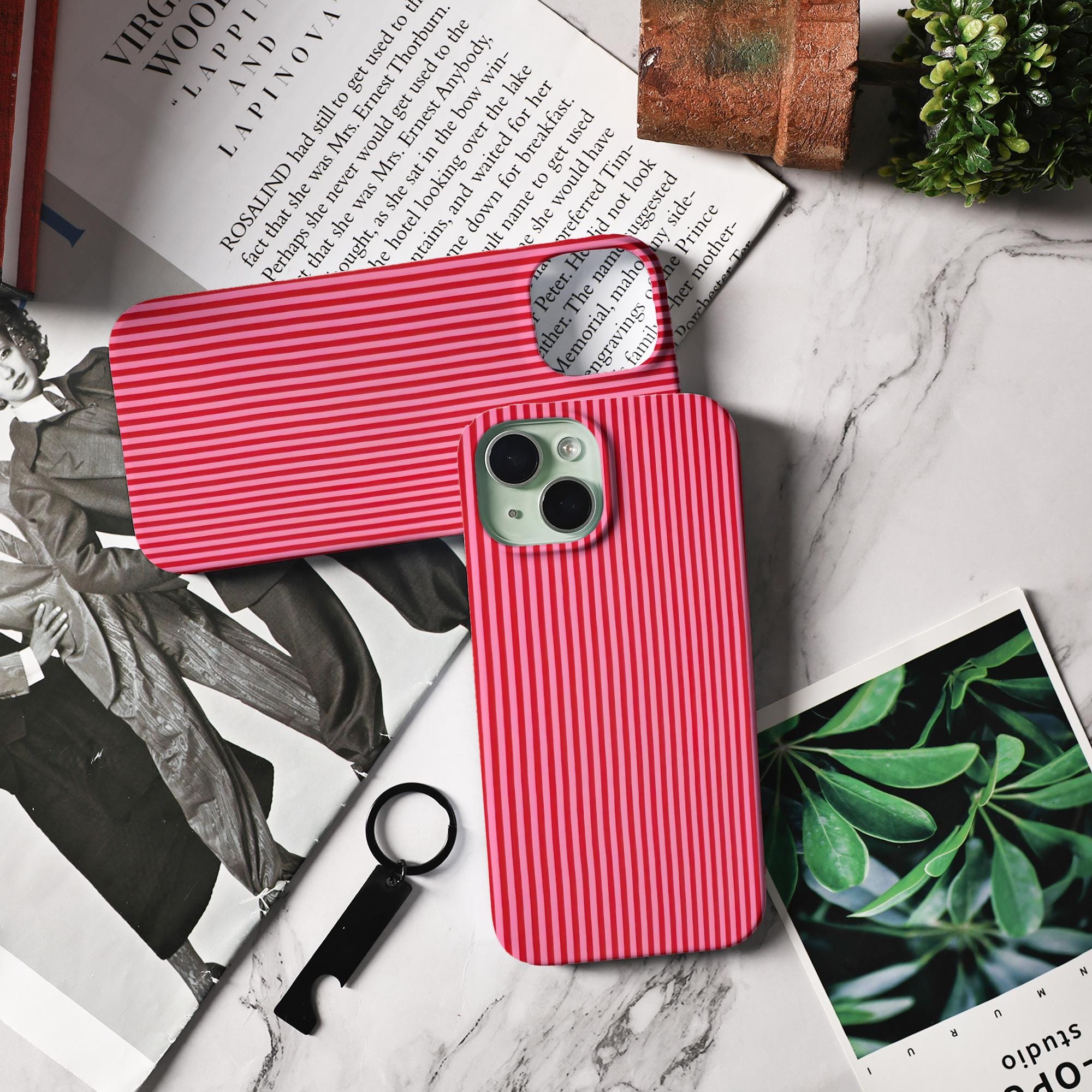 Red and Pink Striped Phone Case for iPhone Models - Image 2