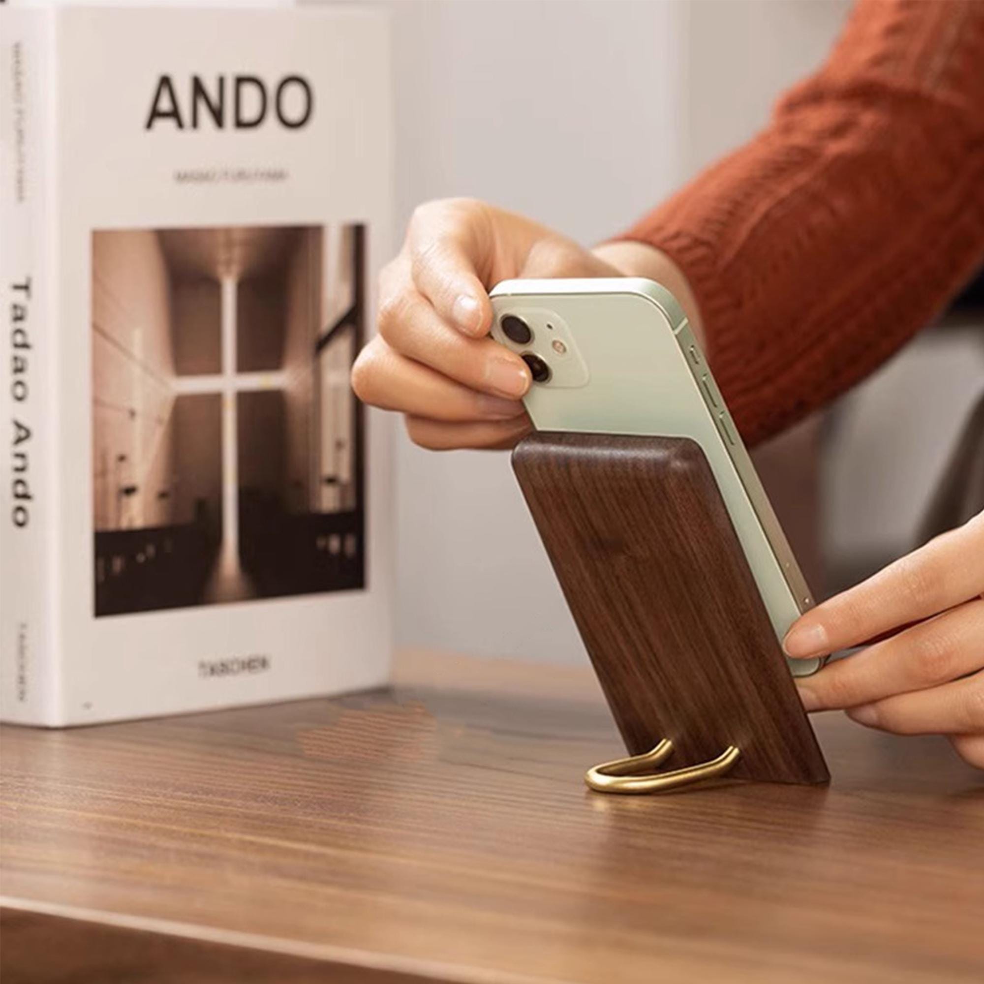Solid Wood Phone Stand - Walnut Finish - Image 2
