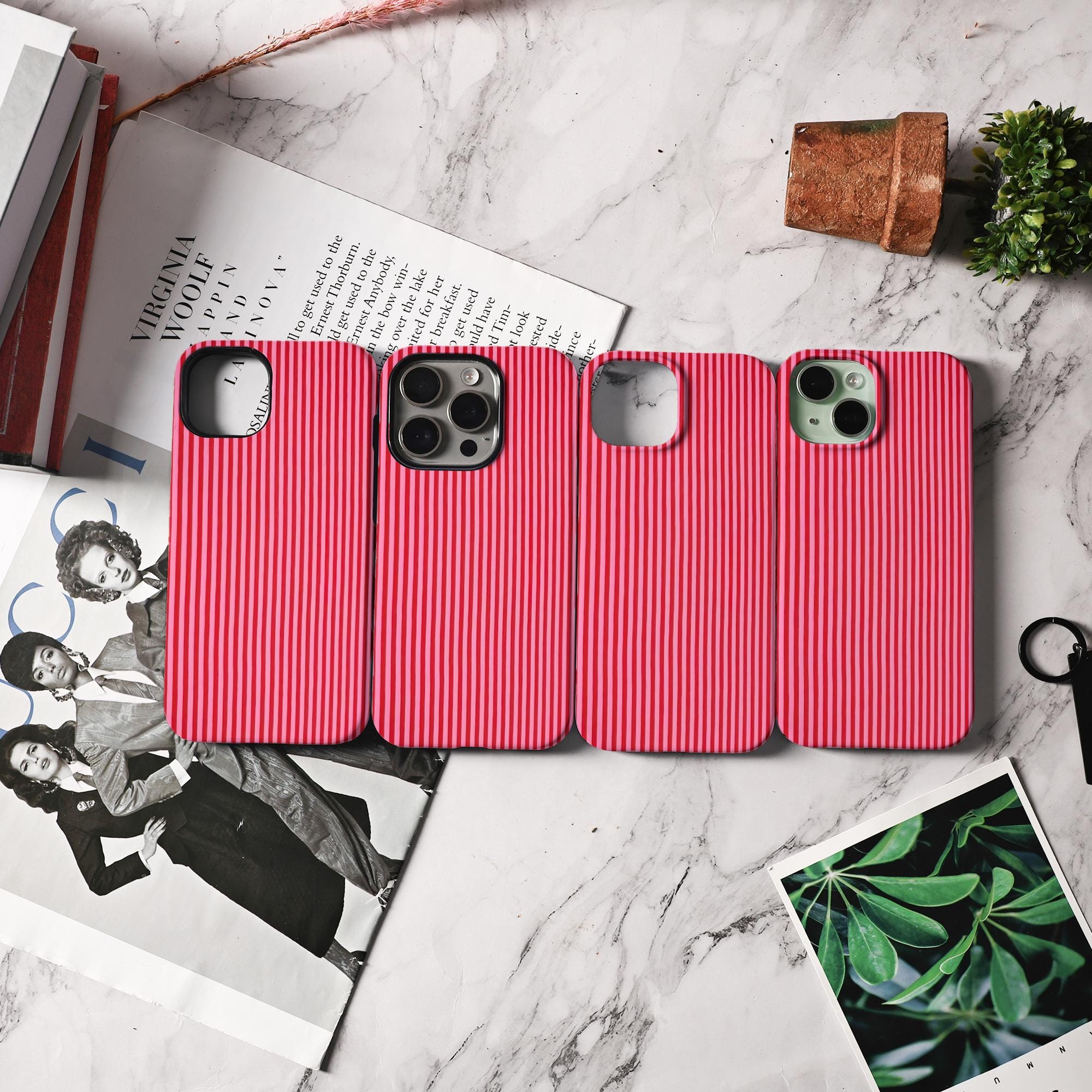 Red and Pink Striped Phone Case for iPhone Models - Image 4