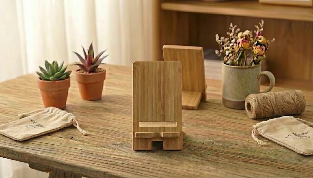 Adjustable Wooden Phone Stand with Charging Cable Slot - Image 5