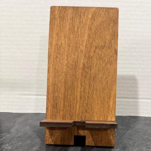 Wooden Phone Stand with Charging Cable Slot | Dovetail Joint Design | Medium Brown Finish | Desk Phone Holder