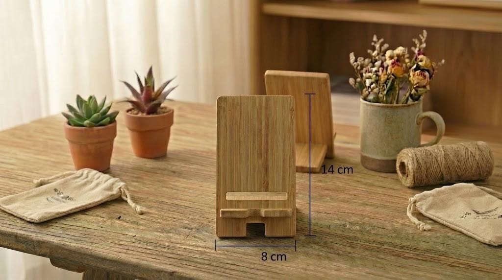 Adjustable Wooden Phone Stand with Charging Cable Slot - Image 8