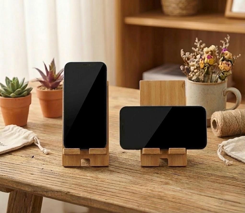 Adjustable Wooden Phone Stand with Charging Cable Slot - Image 3