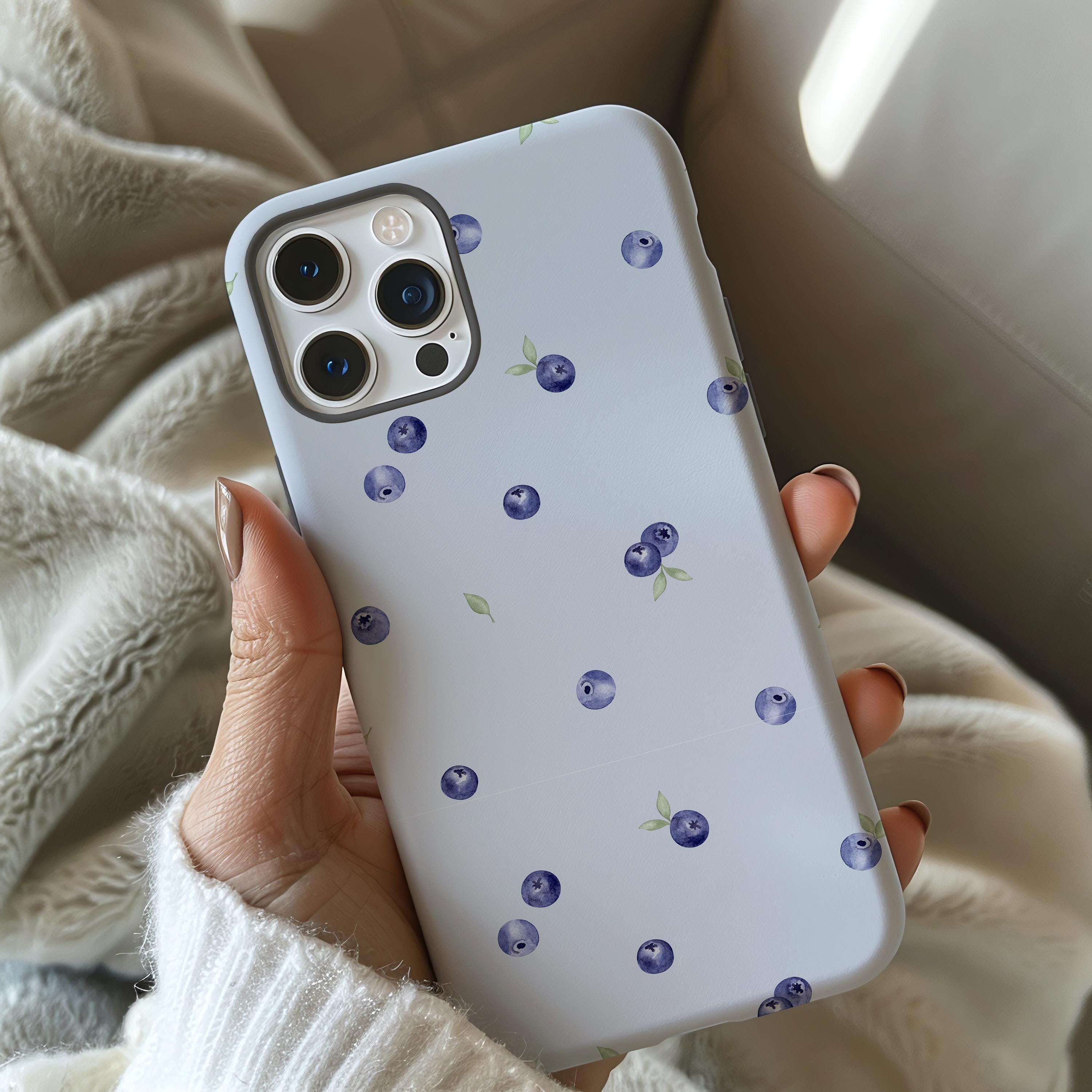 Blueberry Pattern Phone Case, Trendy Fruit Design