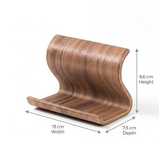 Curved Walnut Wood Phone Tablet Stand, Minimalist Desk Organizer - Image 7