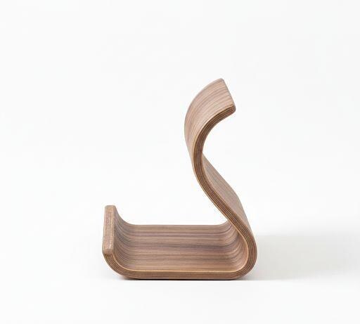 Curved Walnut Wood Phone Tablet Stand, Minimalist Desk Organizer - Image 6
