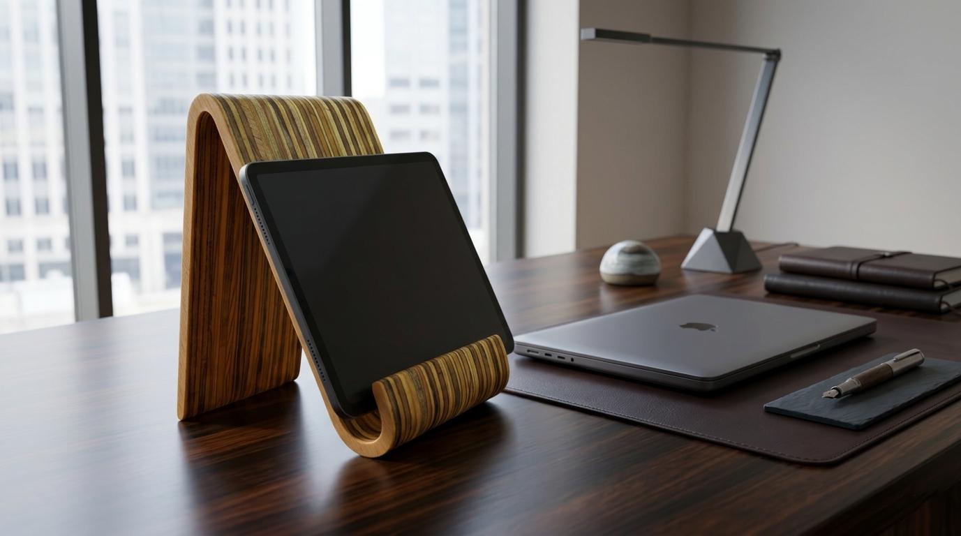Wood Tablet Stand – Sculptural iPad Holder – Laminated Hardwood Desk Decor – Minimalist Office Accessory – - Image 4