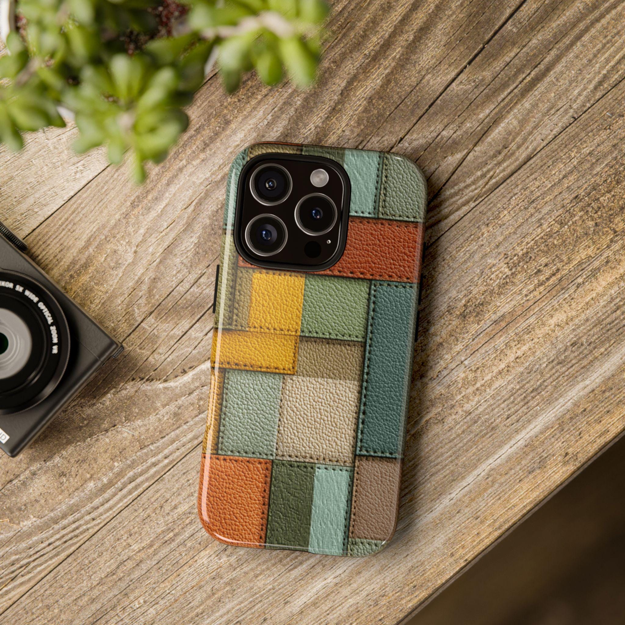 Leather Patchwork Phone Case for iPhone, Samsung Galaxy and Google Pixel Models - Image 3