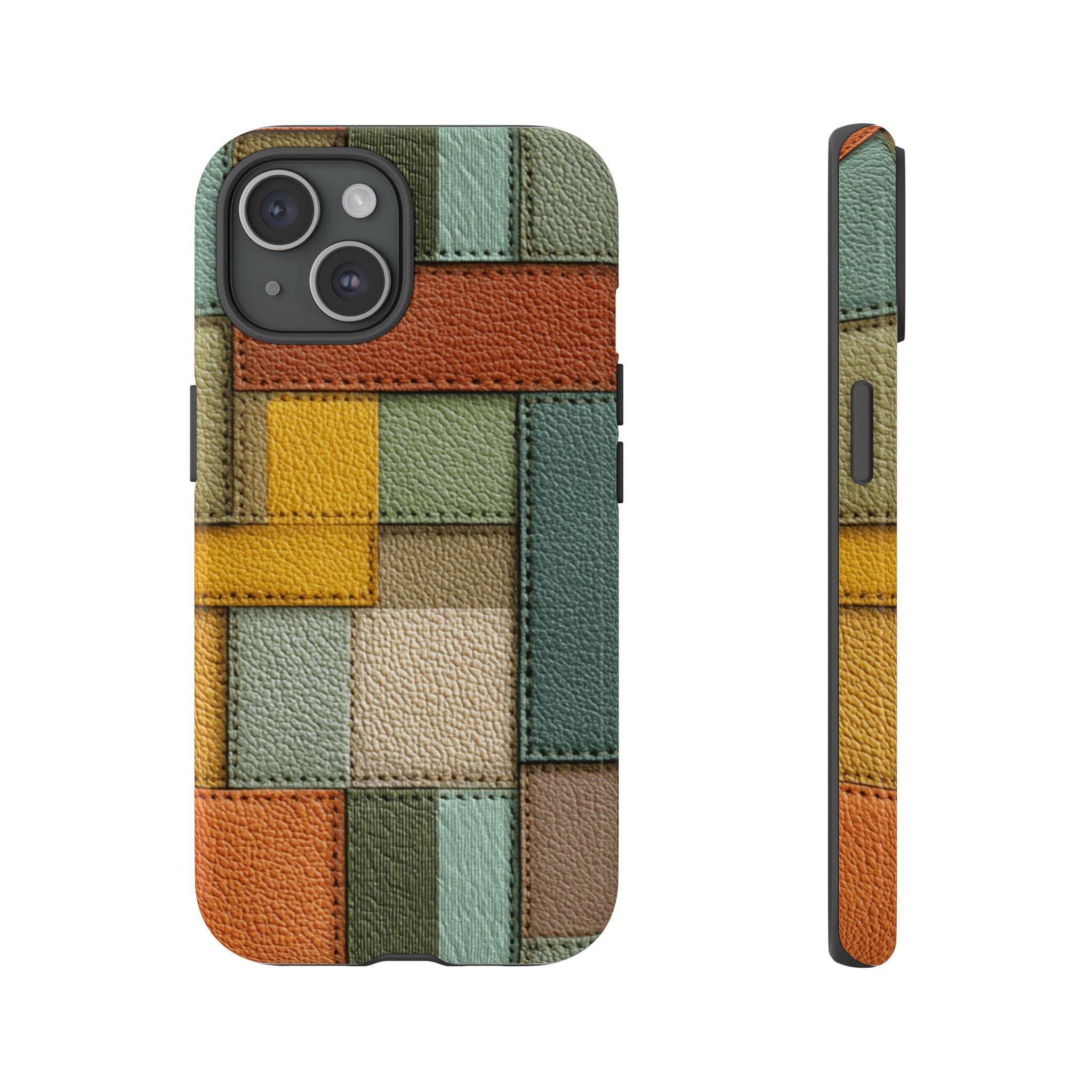 Leather Patchwork Phone Case for iPhone, Samsung Galaxy and Google Pixel Models - Image 11