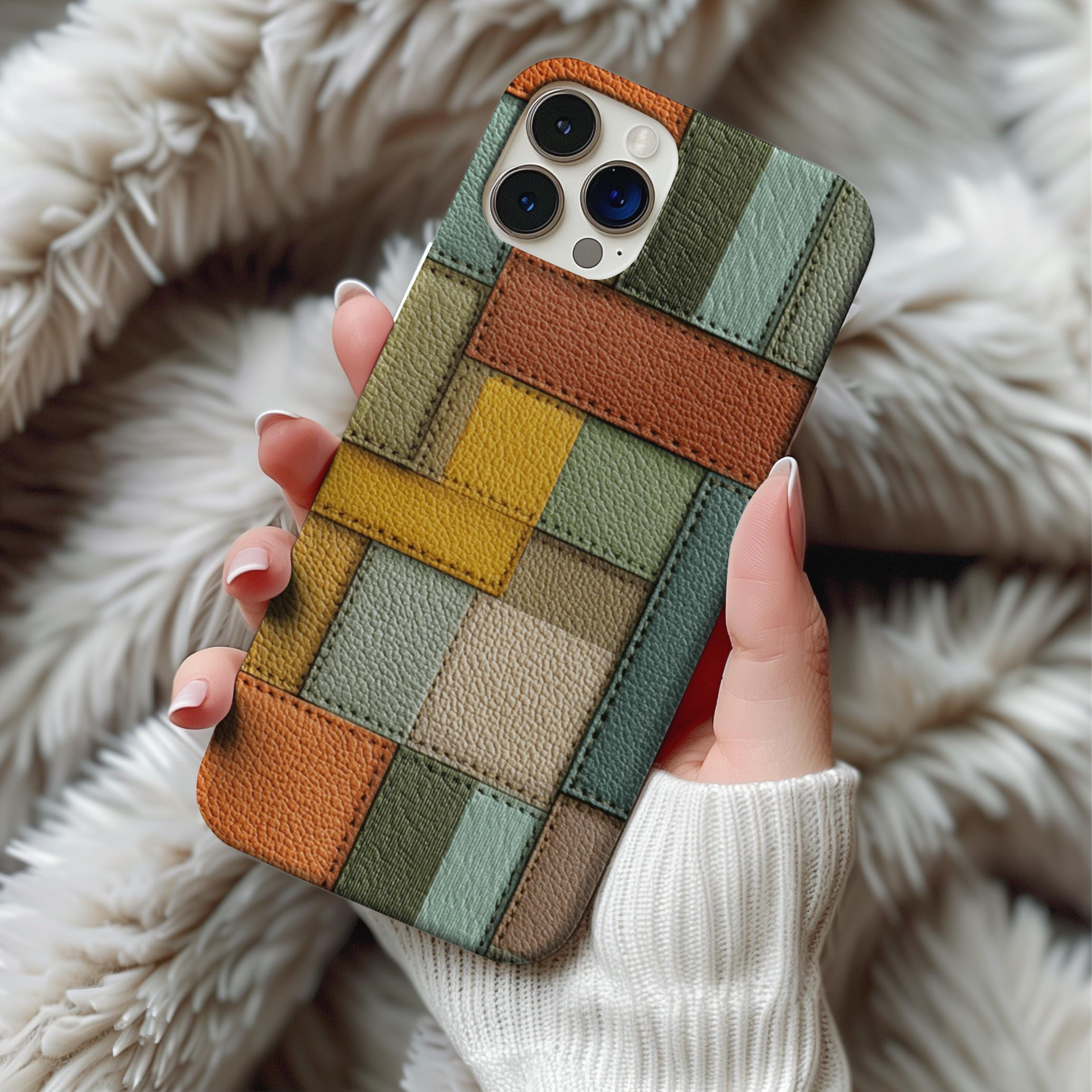 Leather Patchwork Phone Case for iPhone, Samsung Galaxy and Google Pixel Models