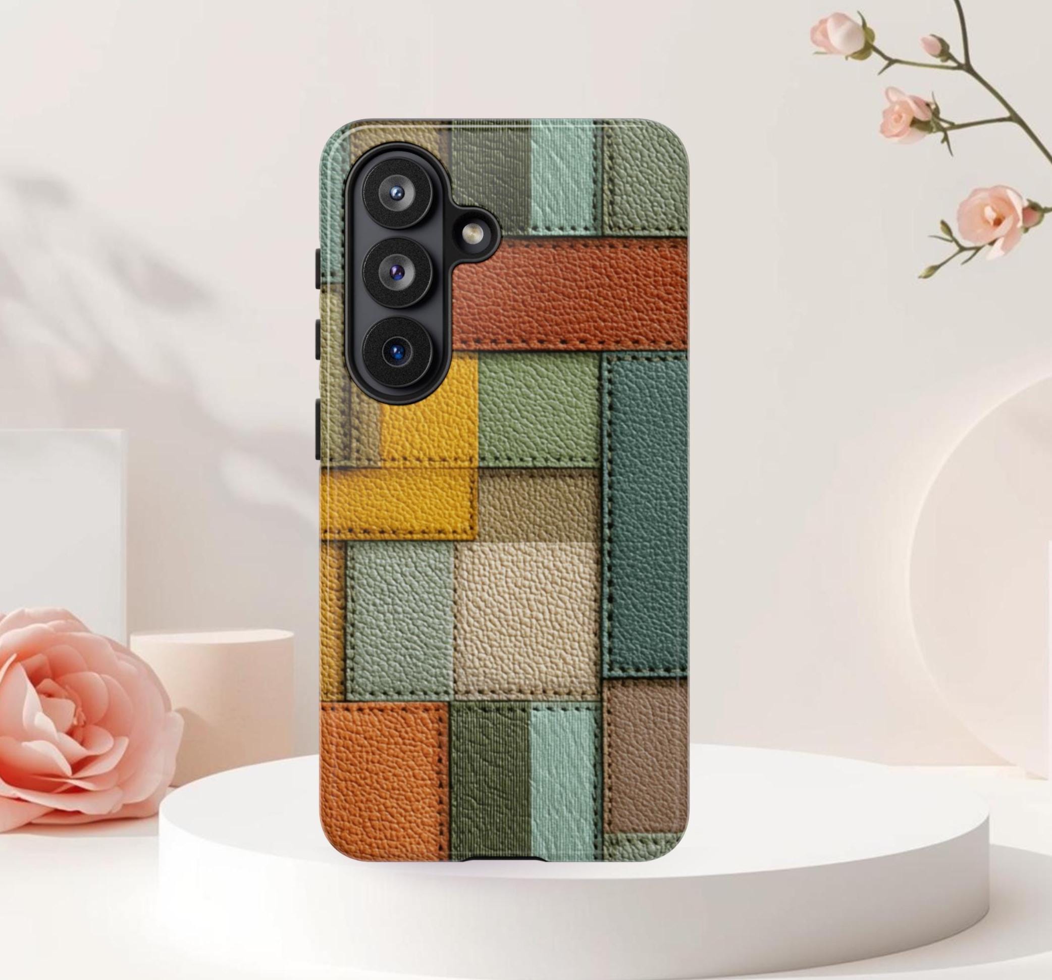 Leather Patchwork Phone Case for iPhone, Samsung Galaxy and Google Pixel Models - Image 2