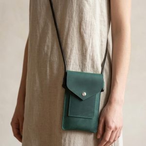 Minimalist Leather Crossbody Phone Bag, Slim Mobile Pouch Wallet, Everyday Sling Case