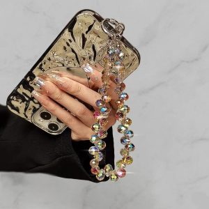 Luxury Crystal Phone Lanyard Wrist Strap Hand Beaded Mobile Phone Charm Water Drop Crystal Phone Pendant Elegant Phone Wristlet