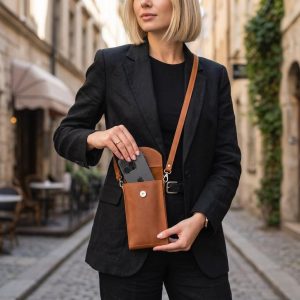 Leather Crossbody Phone Bag and Phone Pouch