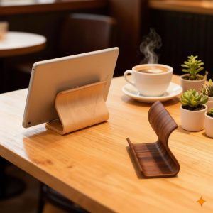 Aesthetic Wooden Tablet Stand, Stable iPad Desk Dock, Universal Phone Holder, Kitchen Cookbook Bookstand, Modern Office Decor Gift