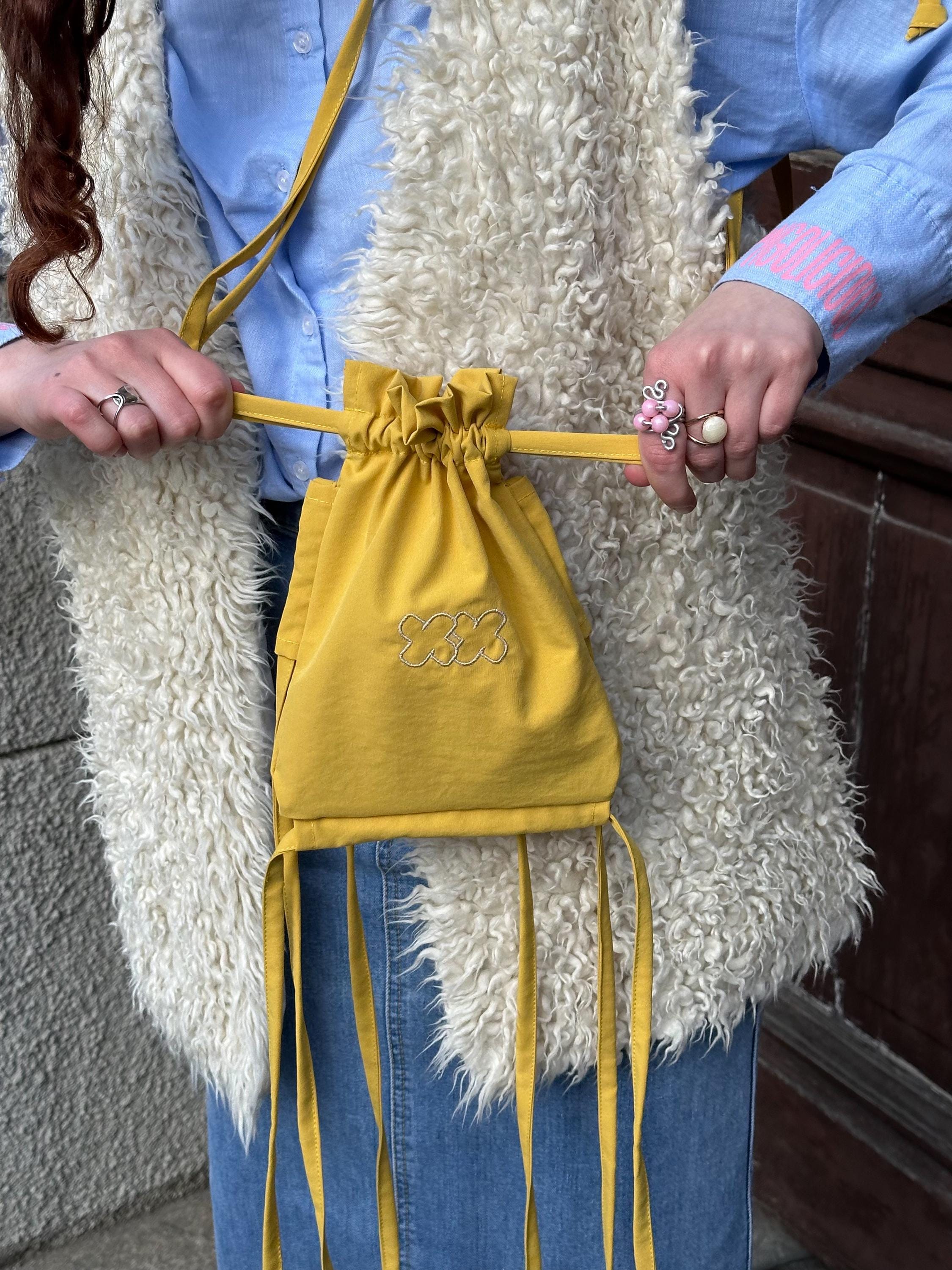 Drawstring Phone Bag with Long Ribbons - Image 2