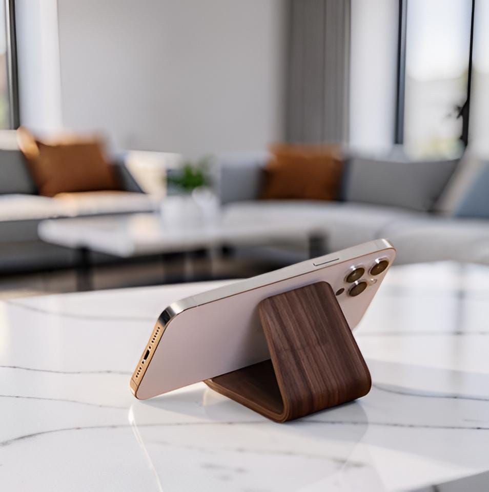 Wooden Phone Stand for Desk - Walnut Phone Holder - Image 5