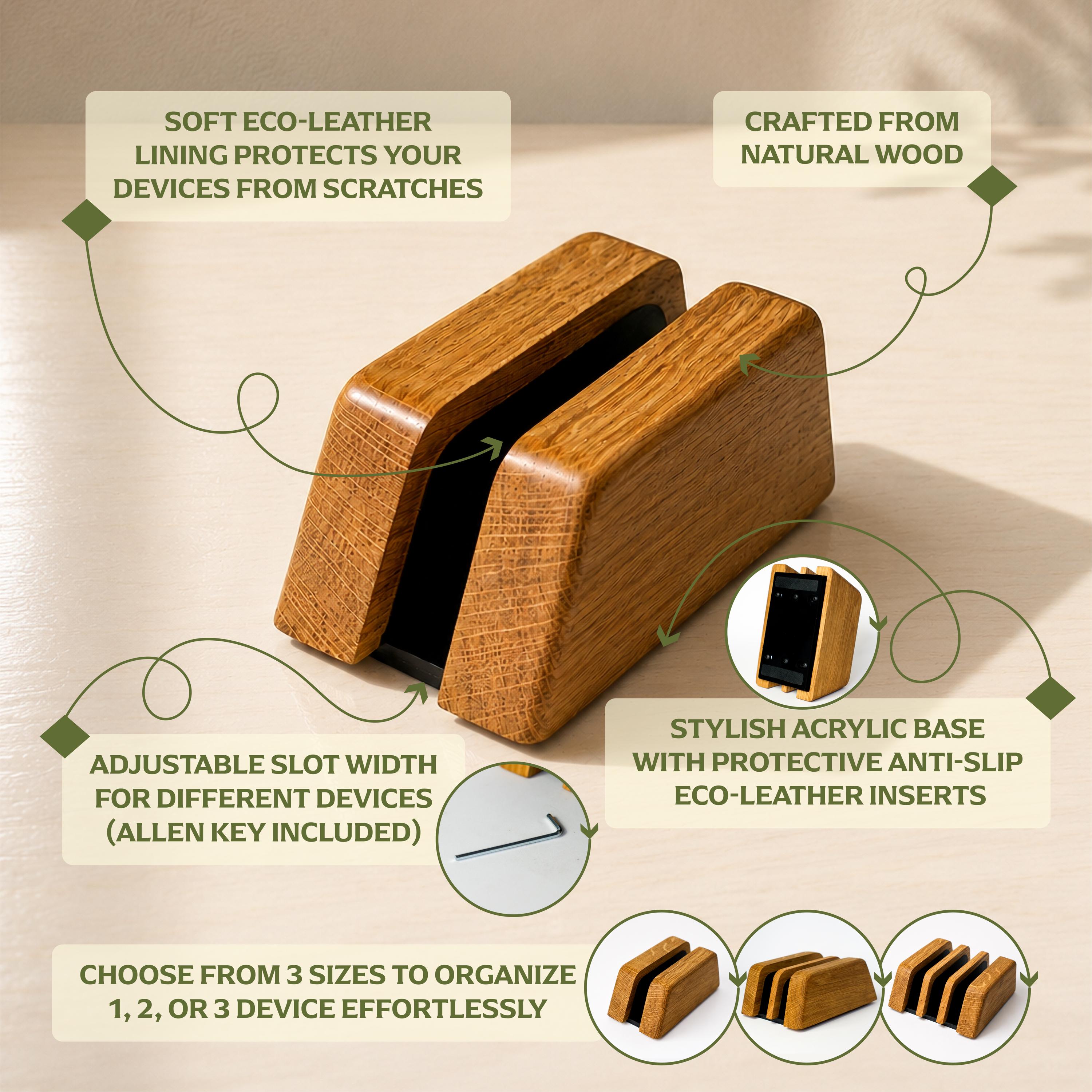 Multi-Slot Laptop Holder, Tablet Stand, Desk Accessories Organizer - Solid Oak Wood - Image 5