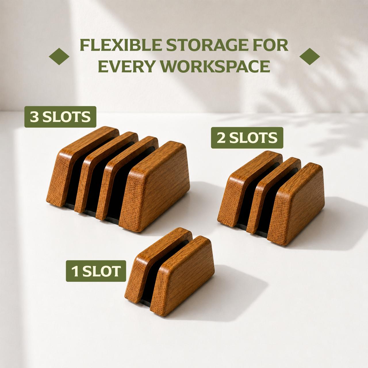 Multi-Slot Laptop Holder, Tablet Stand, Desk Accessories Organizer - Solid Oak Wood - Image 4