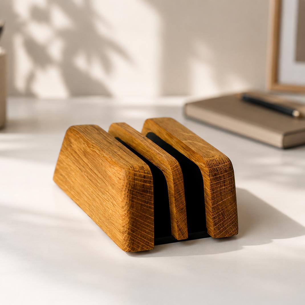 Multi-Slot Laptop Holder, Tablet Stand, Desk Accessories Organizer - Solid Oak Wood - Image 2