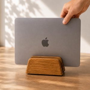 Multi-Slot Laptop Holder, Tablet Stand, Desk Accessories Organizer - Solid Oak Wood