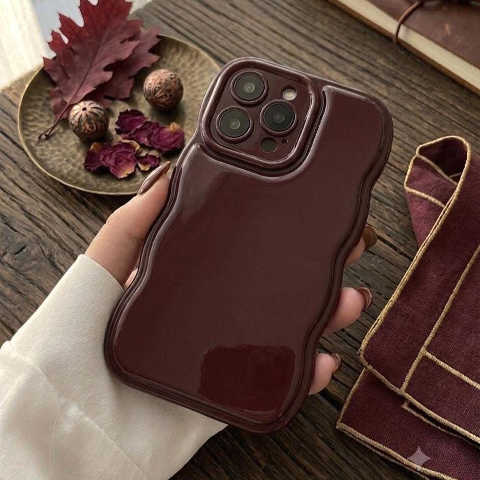 Burgundy Wavy Phone Case for iPhone 13-17 Series