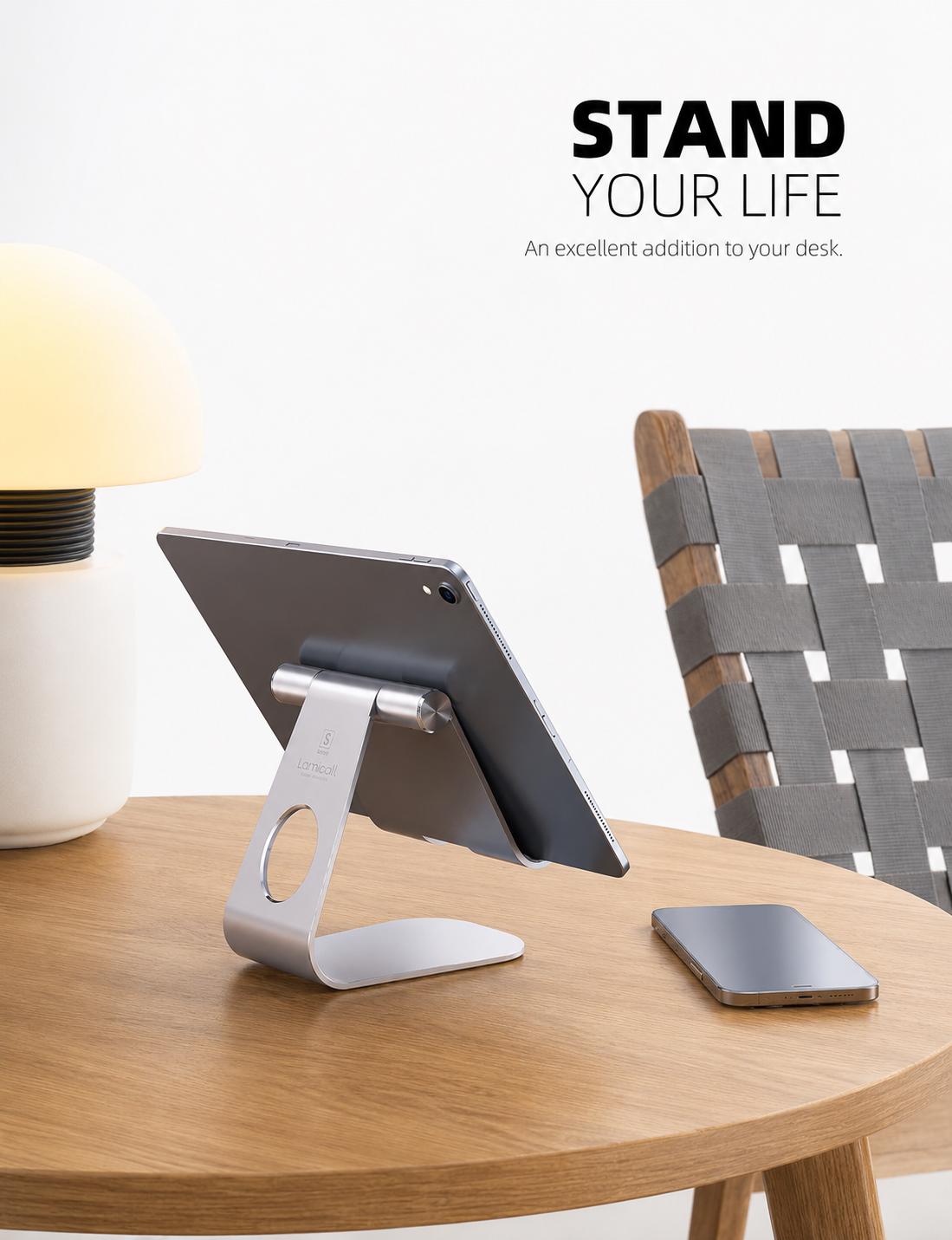 Adjustable Alloy Tablet Stand, Desk iPad Holder, Portable Phone Dock, Office Accessories