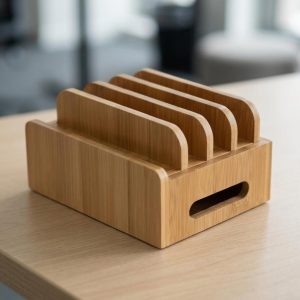 Bamboo Phone Docking Station Organizer & Tablet Charger Stand for