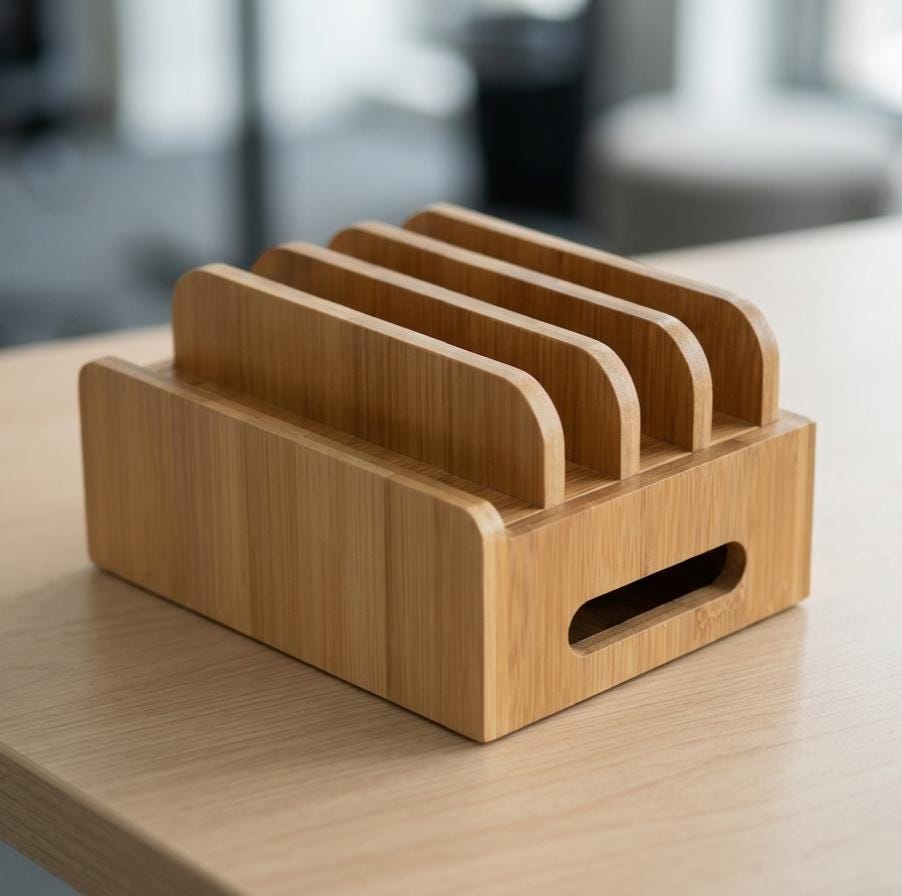 Bamboo Phone Docking Station Organizer & Tablet Charger Stand for