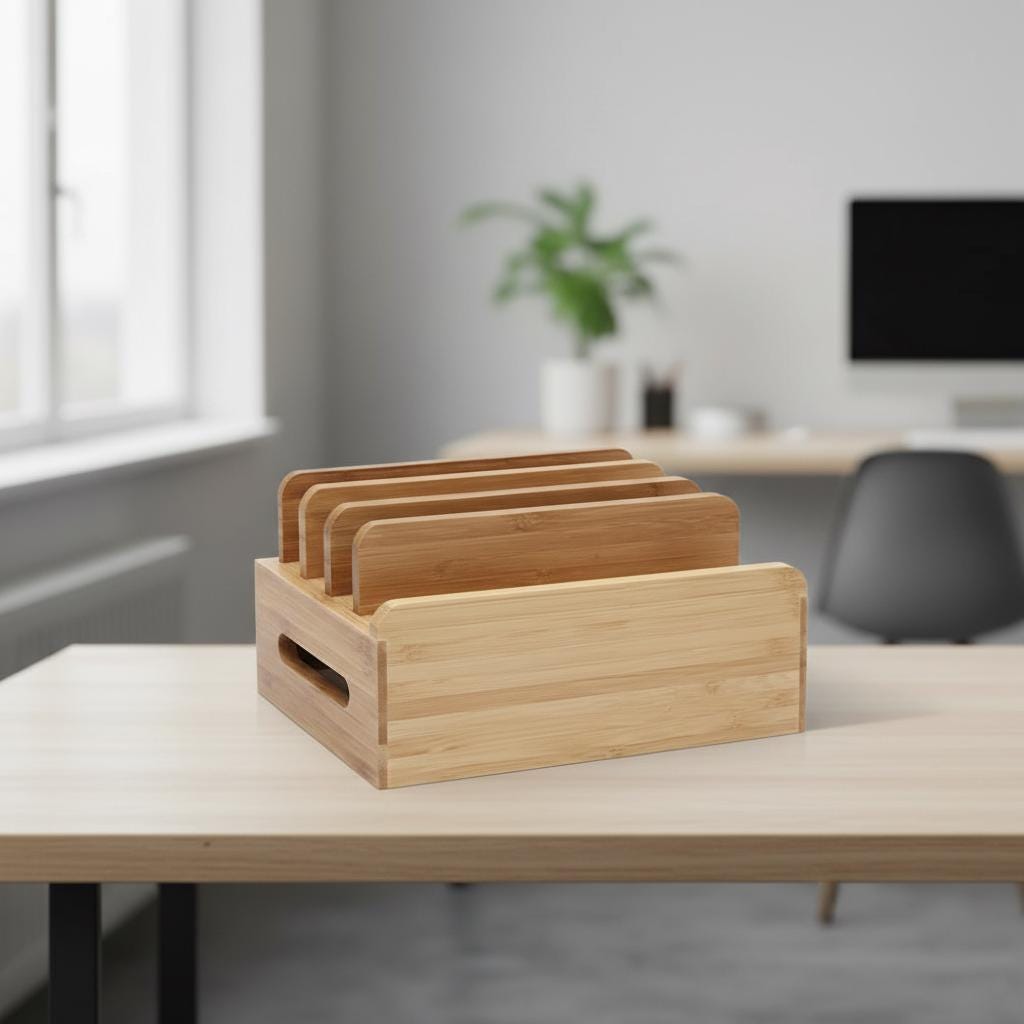 Bamboo Phone Docking Station Organizer & Tablet Charger Stand for - Image 2
