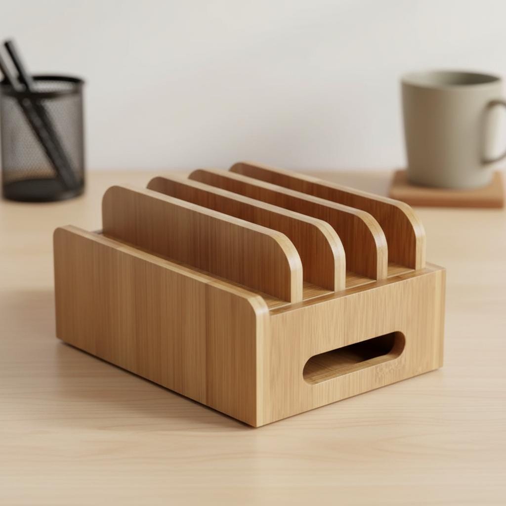 Bamboo Phone Docking Station Organizer & Tablet Charger Stand for - Image 6