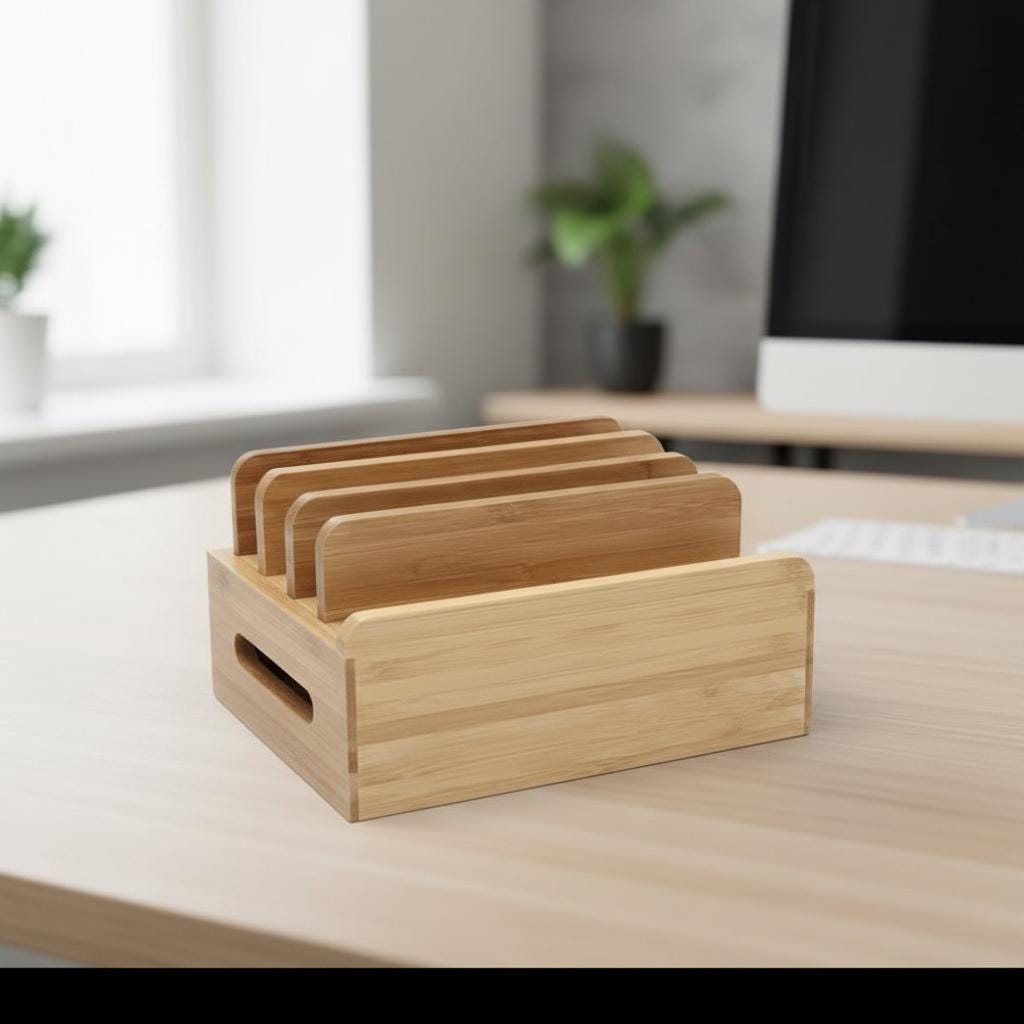 Bamboo Phone Docking Station Organizer & Tablet Charger Stand for - Image 4