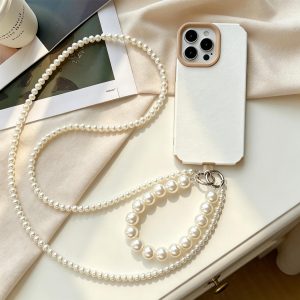 Elegant Pearl Beaded Phone Lanyard With Adjustable Length For Crossbody Wear And Daily Anti-Loss Protection